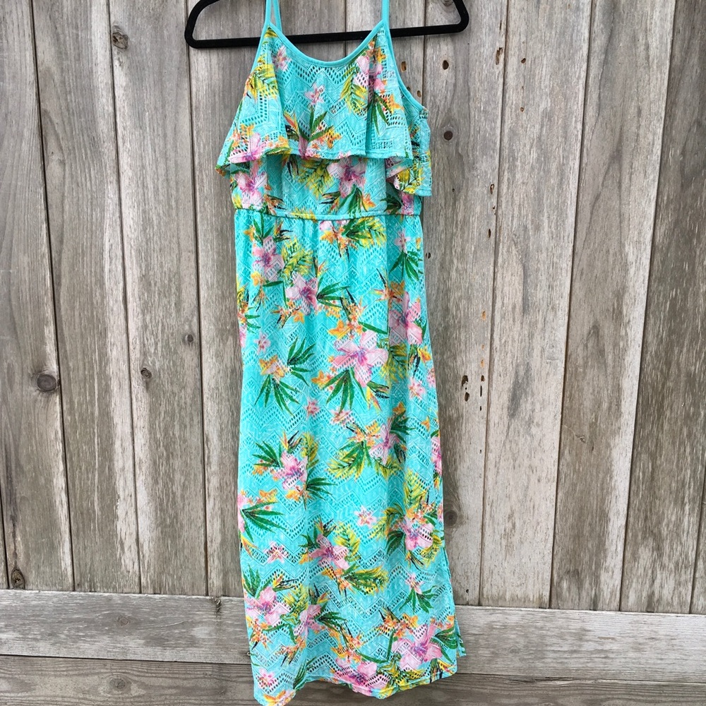 Xhilaration Blue and Green Ruffled Tiered Maxi Sundress